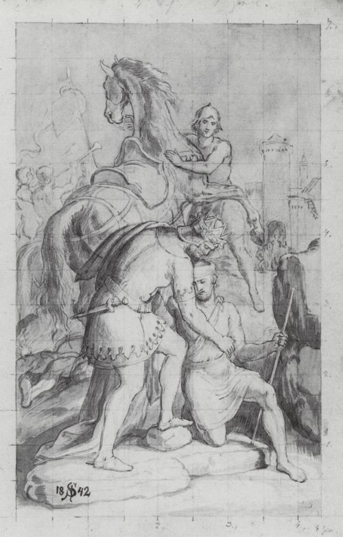 Schnorr von Carolsfeld, Julius: Kaiser Friedrich Barbarossa trgt nach der bergabe von Crema einen kranken Feind aus dem Weg
