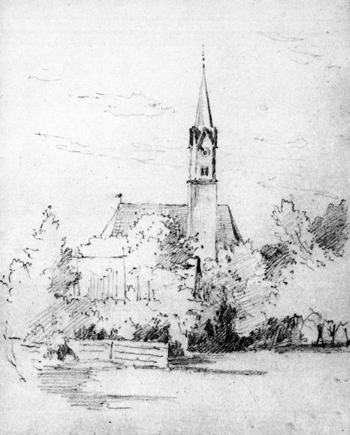 Spitzweg, Carl: In Schliersee, Kirche zwischen Bumen