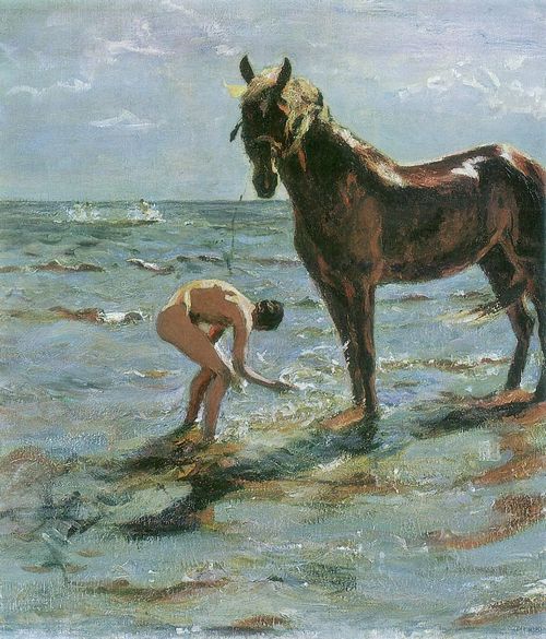 Serow, Walentin Alexandrowitsch: Baden des Pferdes, Detail