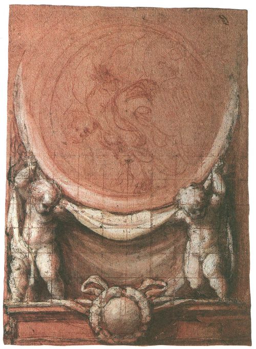 Correggio: Zwei Putti, ein Medaillon mit einer Figur sttzend