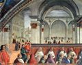 Ghirlandaio, Domenico: Florenz, Kirche Santa Trinita: Die Bestätigung der Ordensregel, Detail mit Palazzo Vecchio und Loggia die Lanzi