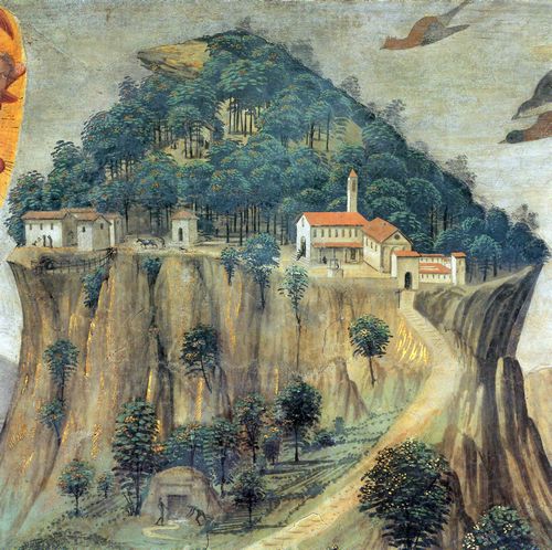 Ghirlandaio, Domenico: Florenz, Kirche Santa Trinita: Die Stigmatisation des Hl. Franziskus und Detail des Berges Verna, Detail