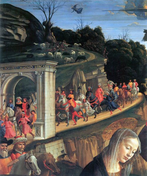 Ghirlandaio, Domenico: Florenz, Kirche Santa Trinita: Die Anbetung der Hirten, Detail des Zuges der heiligen drei Knige