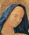 Masaccio: Mitteltafel: Maria mit Kind, Detail des Kopfes der Maria