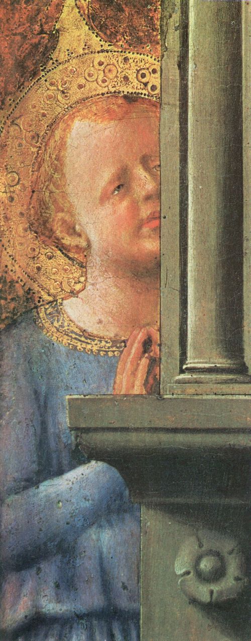 Masaccio: Mitteltafel: Maria mit Kind, Detail des Engels links neben der Maria