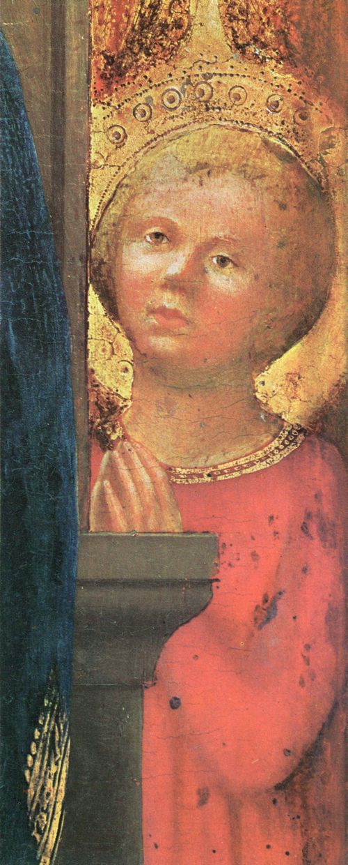 Masaccio: Mitteltafel: Maria mit Kind, Detail des Engels rechts neben der Maria