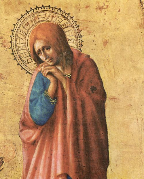 Masaccio: Bekrnung: Kreuzigung Christi, Detail des Johannes