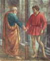 Masaccio: Szenen aus dem Leben Petri, Szene: Der Zinsgroschen, Detail: Petrus bezahlt den Zöllner
