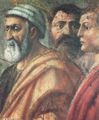 Masaccio: Szenen aus dem Leben Petri, Szene: Petrus verteilt Almosen an die Gemeinde. Tod des Ananias und seiner Frau, Detail: Petrus und zwei Jünger