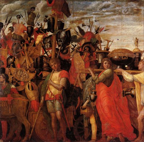 Mantegna, Andrea: Der Triumphzug Csars: Wagen mit Trophen und Beutetrgern