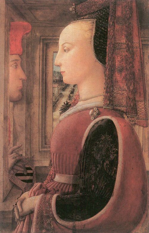 Lippi, Fra Filippo: Porträt einer Frau mit einem Mann an einem Fensterflügel