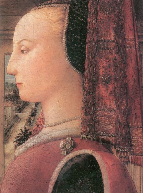 Lippi, Fra Filippo: Porträt einer Frau mit einem Mann an einem Fensterflügel, Detail