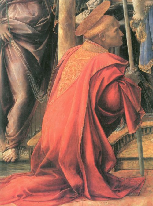 Lippi, Fra Filippo: Madonna mit Kind, Engeln und St. Frediano sowie St. Augustine, Detail