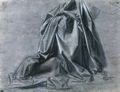 Leonardo da Vinci: Gewandstudie fr eine kniende Figur im verlorenen Profil nach rechts