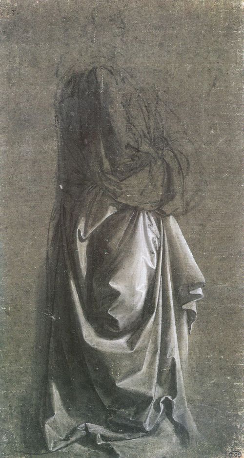 Leonardo da Vinci: Gewandstudie für eine stehende Figur im Profil nach rechts