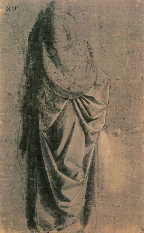 Leonardo da Vinci: Gewandstudie fr eine stehende Figur im Profil nach rechts