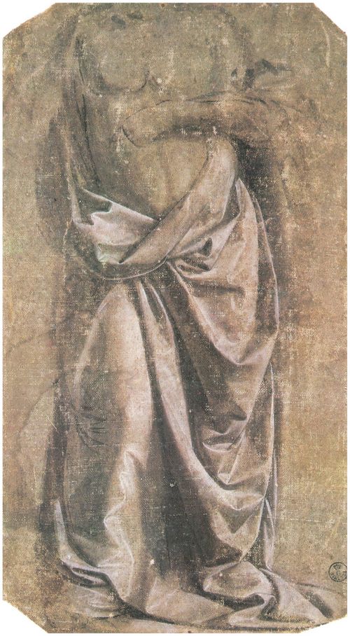 Leonardo da Vinci: Gewandstudie für eine stehende Figur in Frontalansicht