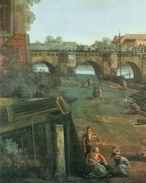 Canaletto (II): Das Neustdter Ufer mit Staffage und Pfeilern der Augustusbrcke
