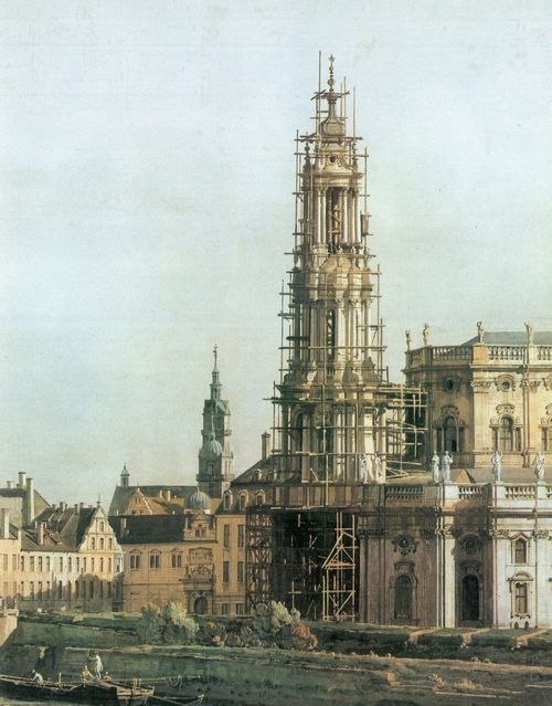 Canaletto (II): Das Palais Frstenberg, der Lange Gang mit dem Georgenbau und die Hofkirche, dahinter der Turm der Kreuzkirche