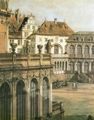 Canaletto (II): Zwischen Französischem und Deutschem Pavillion, über der abschließenden Zwingerwand, das alte Komödienhaus sowie ein Schlossgiebel
