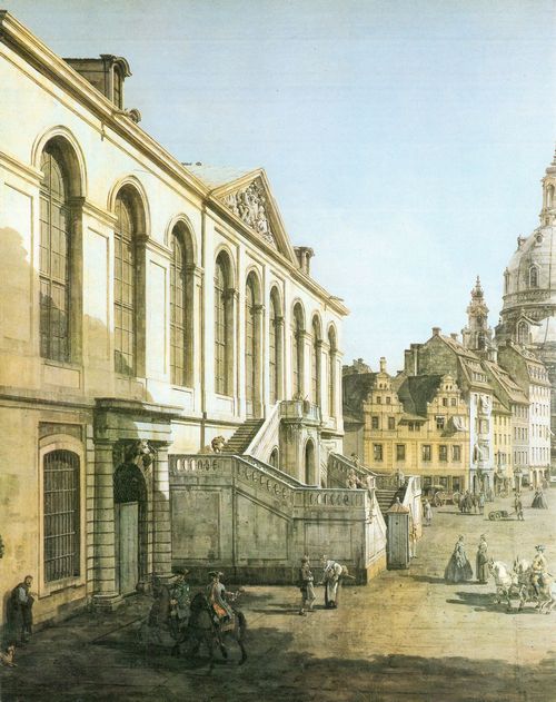 Canaletto (II): Die Gemldegalerie mit der doppellufigen Freitreppe, dahinter Brgerhuser des 17. und 18. Jahrhunderts