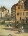 Canaletto (II): Das Alte Gewandhaus mit Staffelgiebel, dahinter die Bürgerhäuser der Pirnaischen Gasse