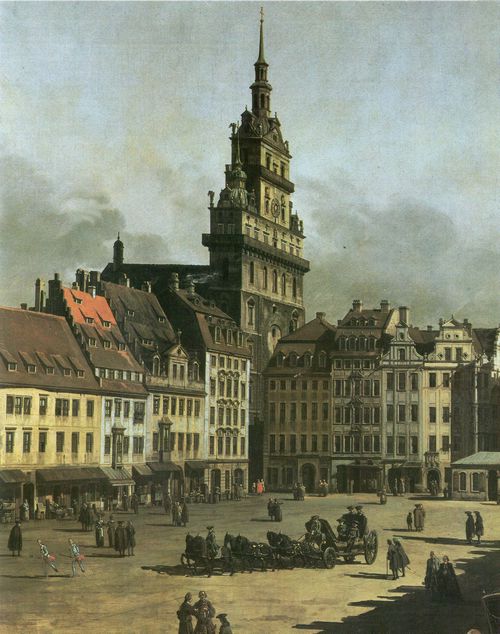 Canaletto (II): Die Turmfront der Kreuzkirche am Eingang der Kreuzgasse mit den Brgerhusern zwischen Groer Frohngasse und Schreibergasse