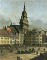 Canaletto (II): Die Turmfront der Kreuzkirche am Eingang der Kreuzgasse mit den Bürgerhäusern zwischen Großer Frohngasse und Schreibergasse