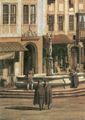 Canaletto (II): Bürgerhäuser der Ostseite mit Ladenvorbauten und dem Justitiabrunnen
