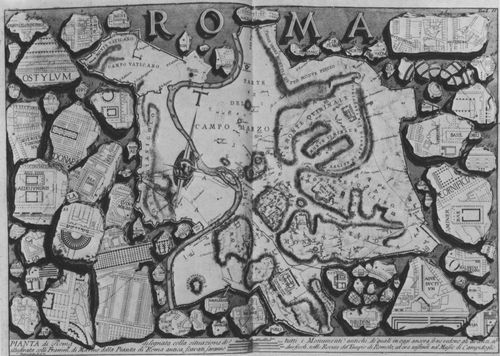 Piranesi, Giovanni Battista: Die antiken Bauten Roms: bersichtsplan des antiken Rom mit Fragmenten der Forma Urbis Romae