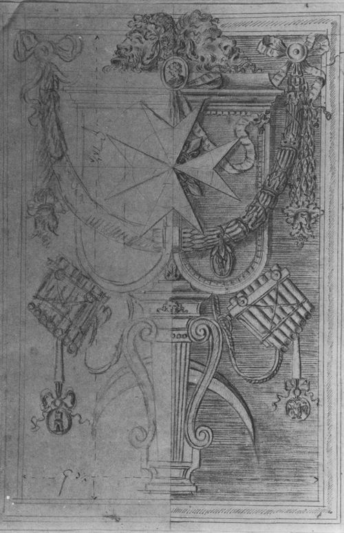 Piranesi, Giovanni Battista: Piazza de'Cavalieri di Malta. Werkzeichnung zum Relief einer seitlichen Stele.