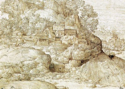 Campagnola, Domenico: Landschaft mit Felsen und Fabriken
