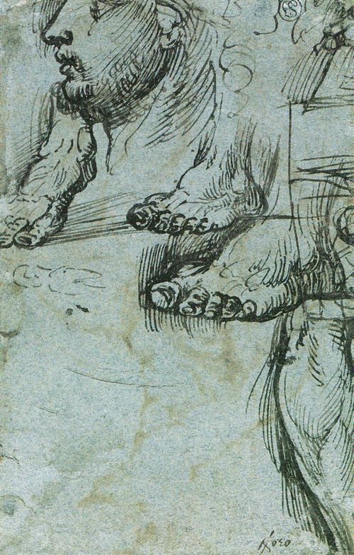 Tizian: Studien von einem Kopf, Fen und einem Arm