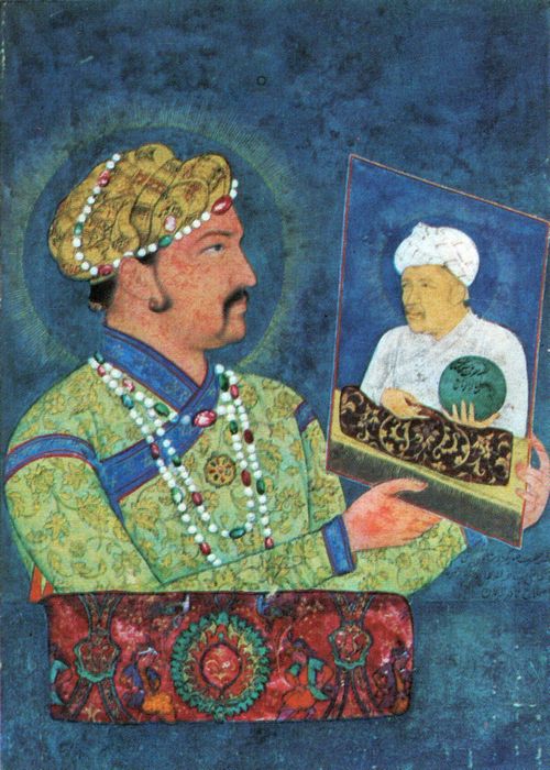 Mogulschule: Jahangir mit dem Portrt seines Vaters Akbar