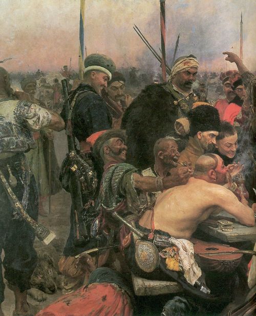 Repin, Ilja Jefimowitsch: Die Saporosher Kosaken schreiben einen Brief an den trkischen Sultan, Ausschnitt links