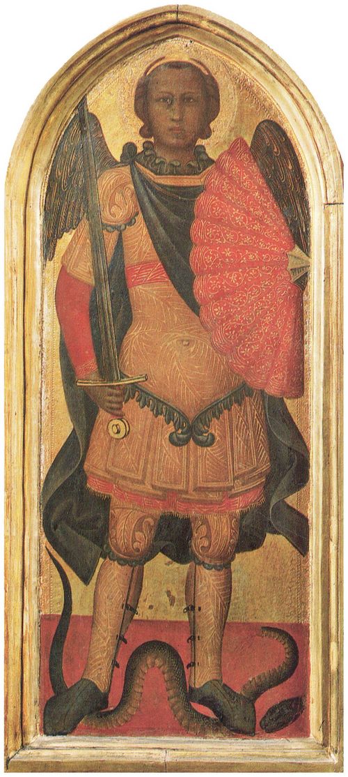 Nuzi, Allegretto: Thronende Madonna zwischen den Hl. Michael und Ursula (Linke Tafel)
