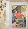 Gentile da Fabriano: Aus dem Leben des Hl. Nikolaus von Bari: Der Heilige gibt drei armen Jungfrauen drei Goldkugeln als Mitgift