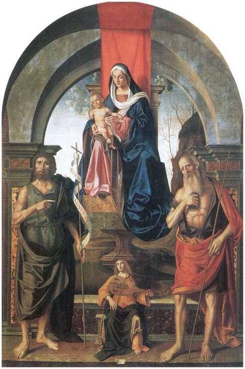 Palmezzano, Marco: Thronende Madonna mit Kind zwischen den Hl. Johannes der Tufer und Hieronymus