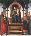 Perugino, Pietro: Die Madonna mit Kind und den Hl. Laurentius, Ludwig von Toulouse, Ercolano und Constanzo (»Madonna dei Decemviri«)