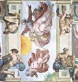 Michelangelo Buonarroti: Sixtinische Kapelle, Deckenfresko zur Schöpfungsgeschichte: Die Erschaffung von Sonne, Mond und Sternen und Vier Ignudi