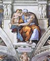Michelangelo Buonarroti: Sixtinische Kapelle, Sibyllen und Propheten, Szene in Lnette: Die Kumische Sibylle