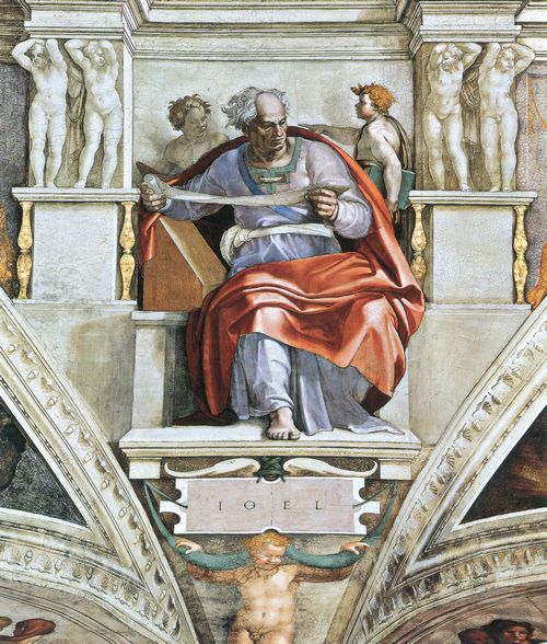 Michelangelo Buonarroti: Sixtinische Kapelle, Sibyllen und Proheten, Szene in Lnette: Der Prophet Joel