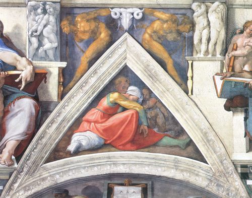 Michelangelo Buonarroti: Sixtinische Kapelle, Die Vorfahren Christi: Die Stichkappe oberhalb der Lnette mit Asa