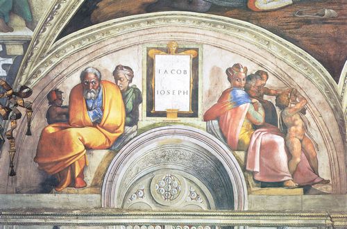 Michelangelo Buonarroti: Sixtinische Kapelle, Die Vorfahren Christi: Die Lnette mit Jakob und Joseph