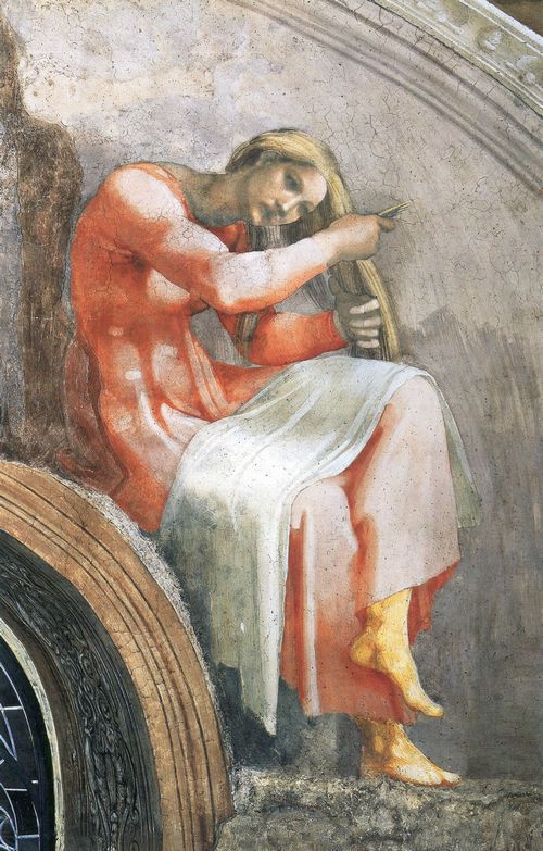 Michelangelo Buonarroti: Sixtinische Kapelle, Die Vorfahren Christi, Szene in Lnette: Aminadab
