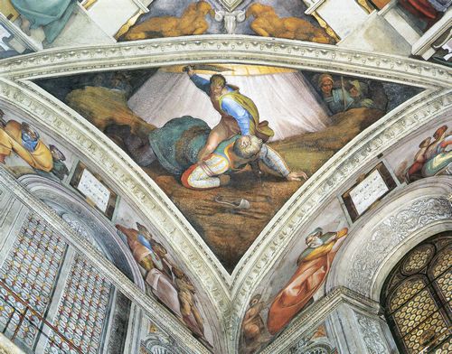 Michelangelo Buonarroti: Sixtinische Kapelle, Szenen aus dem alten Testament: Zwickel mit David und Goliath