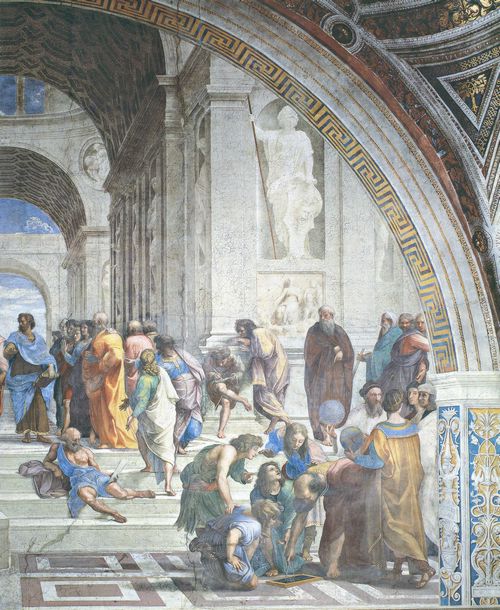 Raffael: Stanza della Segnatura im Vatikan fr Papst Julius II., Wandfresko: Die Schule von Athen, Ausschnitt rechts