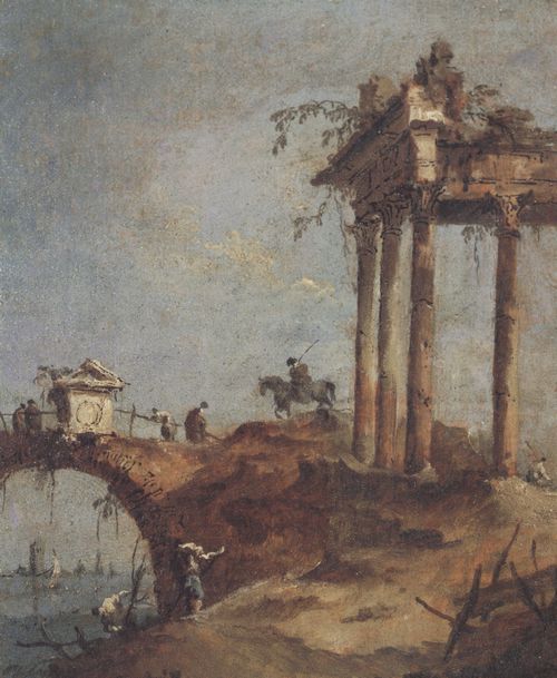 Guardi, Francesco: Capriccio mit Brcke, rmischem Wappen und Reiter