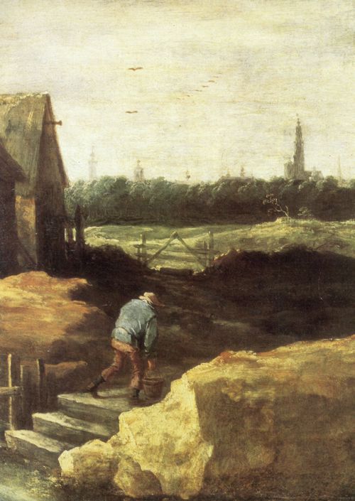Teniers d. J., David: Landschaft mit Magd am Brunnen, Detail
