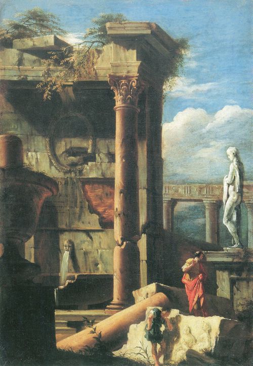 Ricci, Marco: Antike Ruinen mit einer Statue und Staffagefiguren
